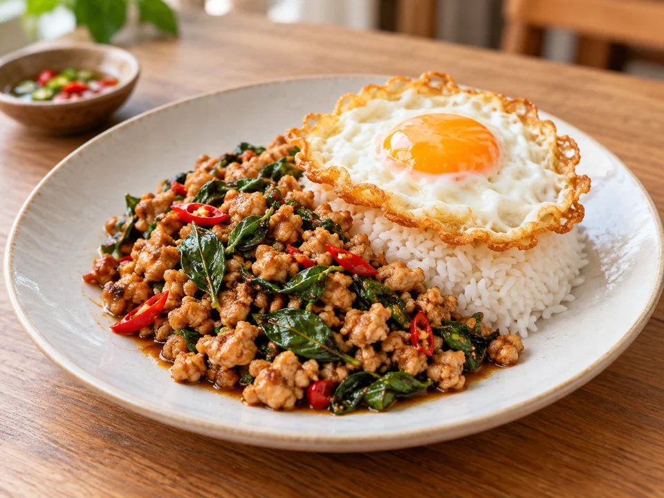 ผัดกะเพราไก่ไข่ดาว