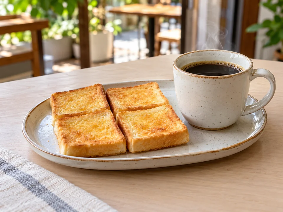 ชุดอาหารเช้า ขนมปังและกาแฟ (ตัวอย่าง)