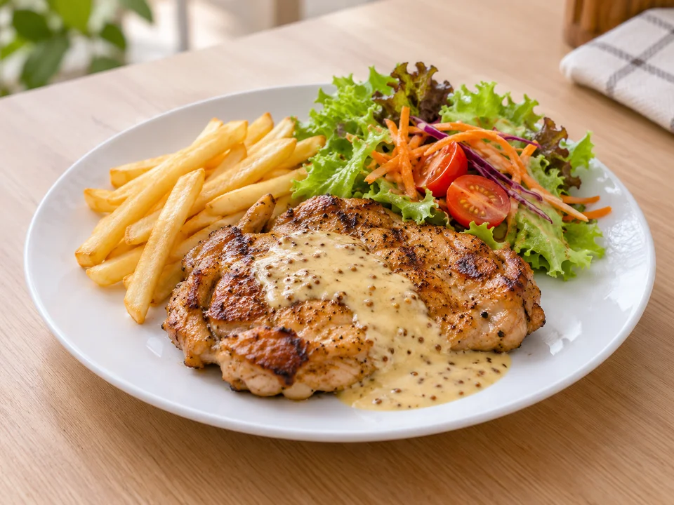 สเต็กไก่ซอสมัสตาร์ด