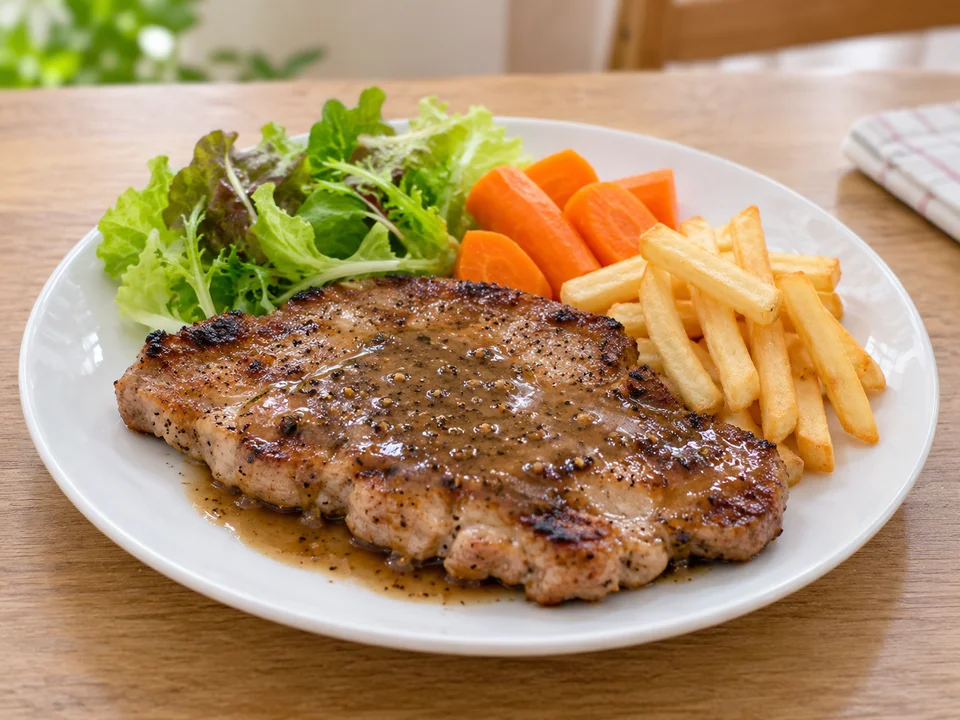 สเต็กหมูซอสพริกไทยดำ